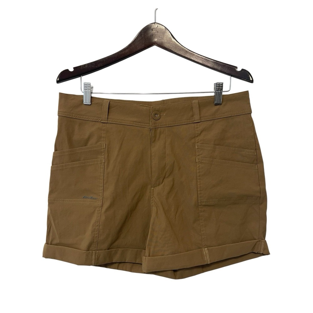 Women's Eddie Bauer Cuffed Nylon Utility Shorts Tan Size 12 Gorpcore Hiking